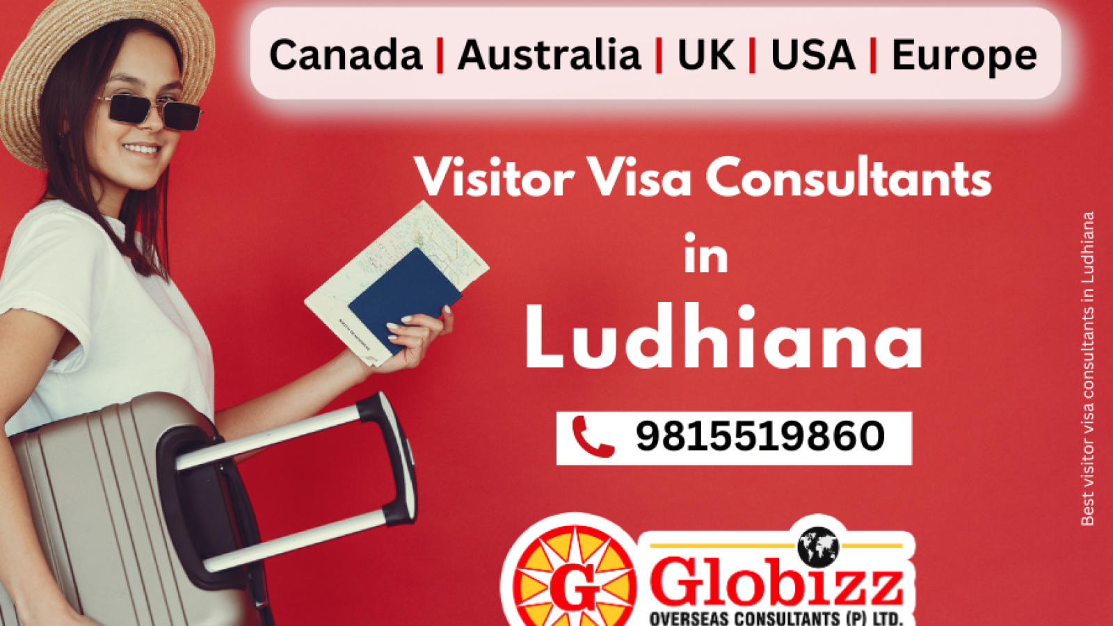 Planning to Apply visitor Visa to visit your friend and family; Globizz Overseas Ludhiana can help you in applying your application with best guidance on best suited documents and complete process, the team is learned about complete visitor visa process of Canada, Australia, UK, USA and Europe